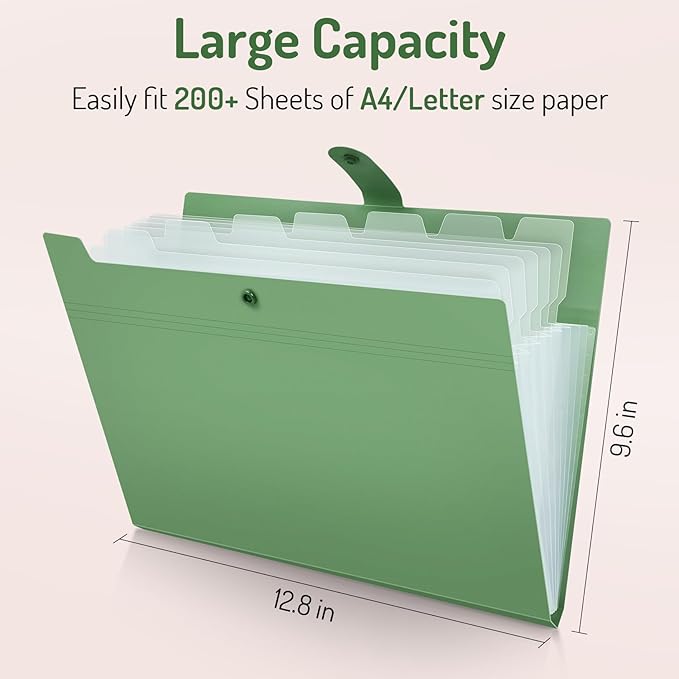 Forvencer Expanding File Folder with 8 Pocket, Letter Size Accordion File Organizer, Portable Folders for Documents, Cute Paper Organizer, Filling Products for School Office Supplies, Mint Green