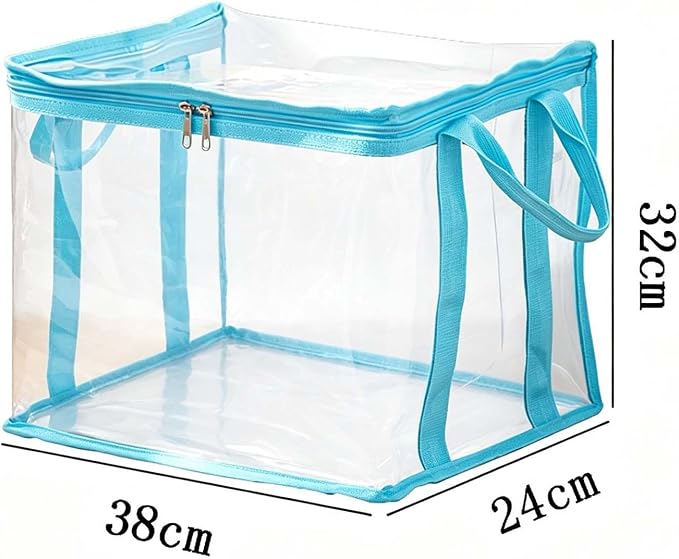 Large Clear Thick Plastic Storage Box with Hinged Lid, Heavy-Duty Durable High Capacity Organizer, Foldable Storage Box,Perfect for Home, Camping, Travel, Attic & Moving (Blue-L-1)