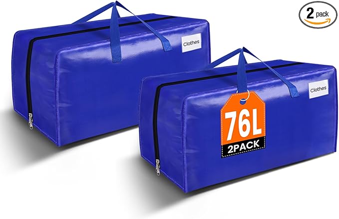 BlissTotes Moving Bags, Heavy Duty Moving Supplies & Storage Bags, Extra Large Packing Bags, Boxes with Tag Pockets, Collapsible Fold Flat Storage Totes, Alternative to Box and Bin, 76L, 2 Packs