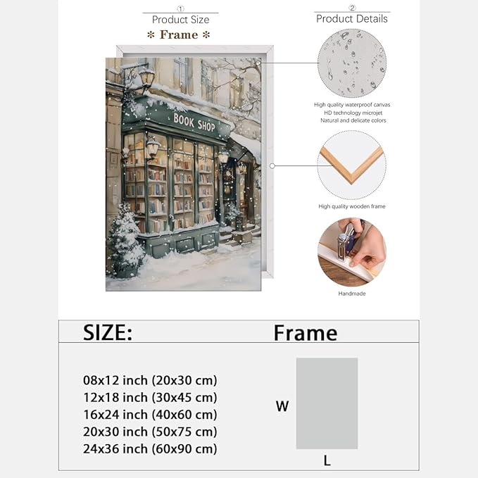 Winter Book Shop New York Book Lover Art Aesthetic Poster Canvas Wall Art Decoration Living Room Home Decor Bedroom Decoration Poster Framed24x36inch