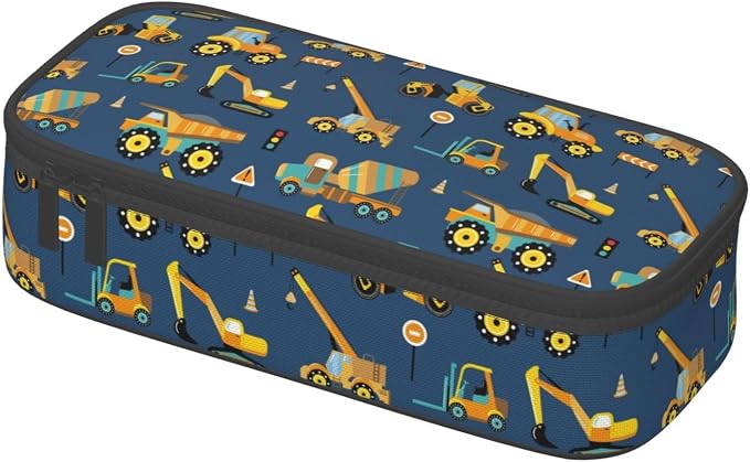 Yellow Trucks Large Pencil Case for Girls Boys, Pencil Pouch Pen Bag Kids | Big Capacity with Flip Top Zipper Stationery Organizer Storage Back to School Supplies for School Office College Student