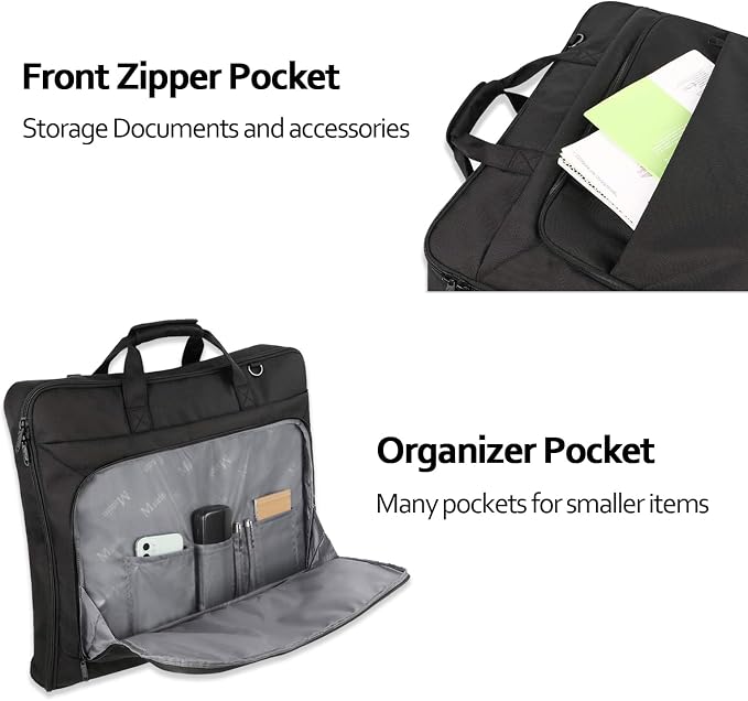 MATEIN Garment Bags for Travel, Large Carry on Garment Bag for Business | Waterproof, Hanging Suit Luggage Bag, For Men Women, Wrinkle Free Suitcase, Cover For Shirts Dresses Coats, Strap, Black