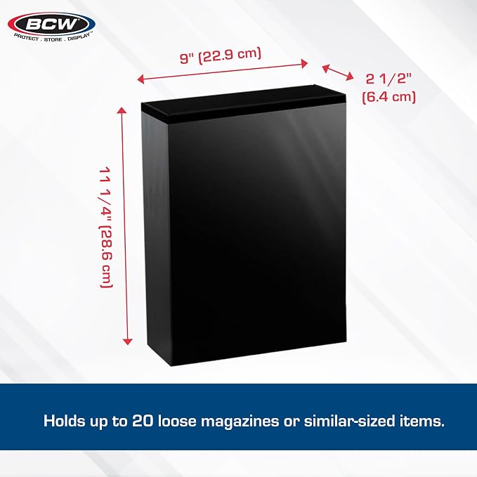 BCW Magazine File Holder - Black | Holds up to 20 Magazines | Magnetic Closure | Magazine Storage Box Holder | Magazine Box Ideal Organizer for Collectors and Storage Solution for Loose Magazines
