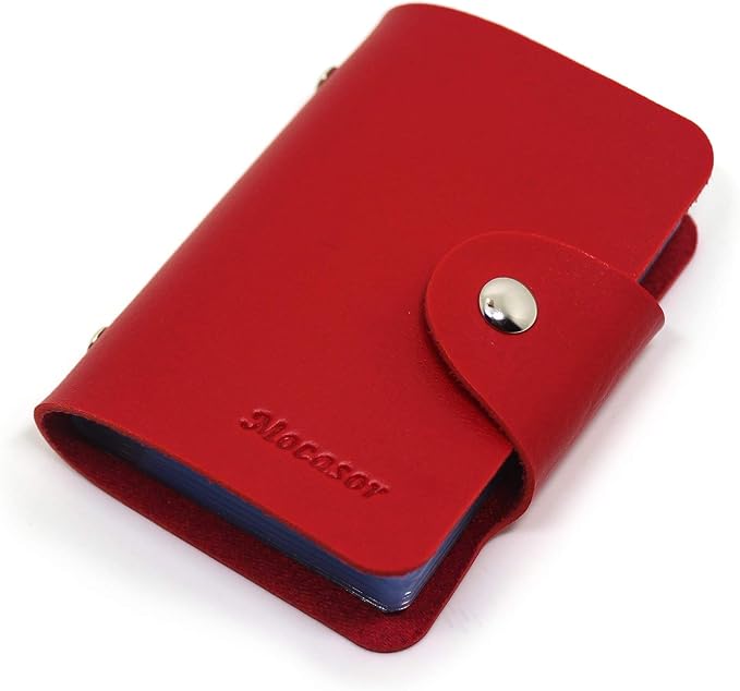 Soft Leather Credit Card Holder for Men & Women Bank Card Case with 24 Durable Plastic Insert Slots Slim Pocket Wallet ID Card Organiser Business Card Case Purse (Red)