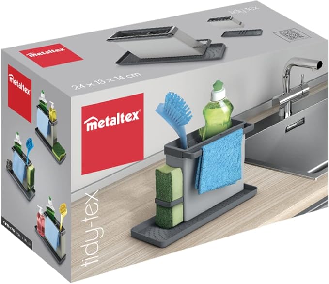 Metaltex Tidytex Kitchen Sink Organiser Plastic ABS – 24 x 13 x 14 cm, Green/Grey