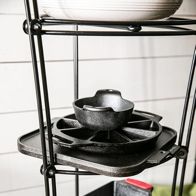 Lodge Cookware Storage Tower - 6-Tier - Multi-Tier Storage Rack for Cookware & Accessories - Space-Saving Organizer for Cast Iron, Lids & Kitchen Essentials - Matte Black