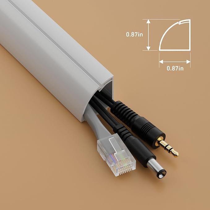 D-Line 15.7" White Quarter Round Cable Raceway, Corner Cord Cover, Self-Adhesive Floor Molding with Wire Channel, Baseboard Cable Hider - 0.87" (W) x 0.87" (H) x 15.7-inch Length - White