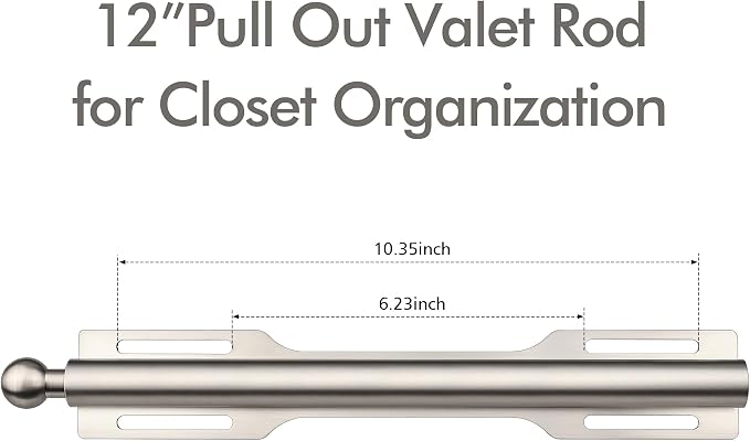 12" Valet Rod for Closet Pull Out (2 Pack, Brushed Nickel)