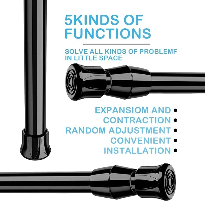 AIZESI Spring Tension Curtain Rods Short Tension Rod (Black,17" to 28"-3Pcs)