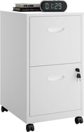 Polup 2 Drawer Rolling File Cabinet on Wheels, Mobile Two Drawer Filing Cabinet with Lock, Small Files Cabinets for Under Desk, Metal Filing Cabinets for Letter Size Folders, White - Assembly Required
