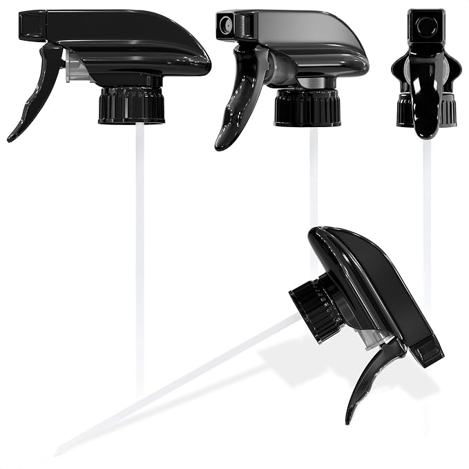 4 Pack Spray Nozzle for Bottles, Trim-to-Fit Tube; Plastic (Black) | Spray Bottle Nozzle Replacement; Fits 8 and 16 Oz; Trigger Sprayer with Mist, Stream & Off Modes; for Cleaning and Garden