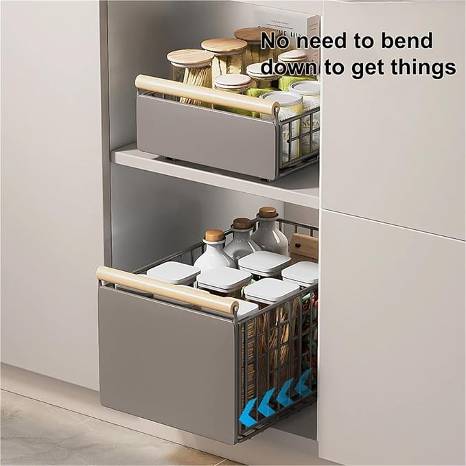 Retractable Kitchen Cabinet Pull-Out Basket - Foldable Adjustable Slide Drawer For Dish & Sink Storage Organization(Small x2)