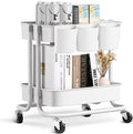 2-Tier Utility Rolling Cart Storage Sofa Side Table with Wheels, Mobile Trolley Organizer with for Office Home Kitchen Organization, Cream White