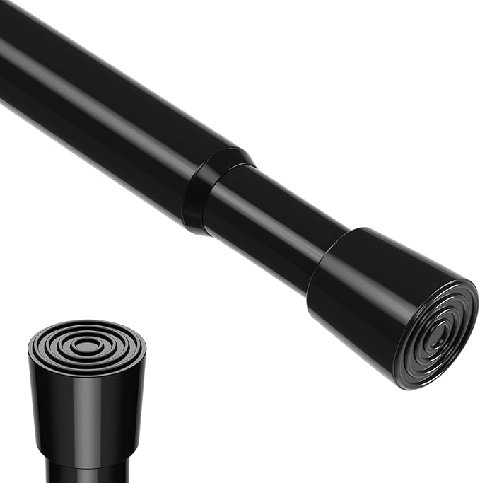 Spring Tension Rod 28-41 Inch (From 18-29 Extension to 41 Inch) No Drilling Adjustable Black Spring Loaded Curtain Rod Expandable Small Short Curtain Rod for Windows,Kitchen,Doorway
