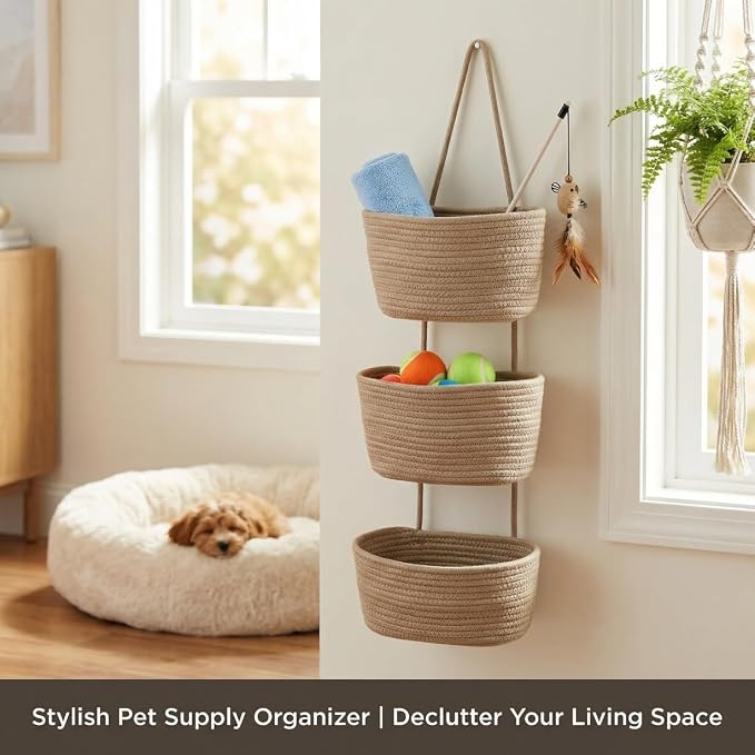 Hanging Wall Basket, Over the Door Hanging Basket with Hooks, Cotton Back of Door Organizer for Living Room, Bedroom, Boho Wall Decor, Toy Storage, Jute