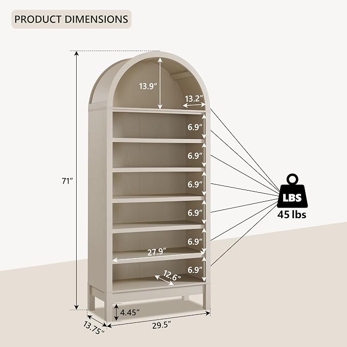 IFGET 71" Tall Arched Shoe Storage Cabinet, 7 Tiers 28 Pairs Wooden Shoe Rack with 3 Adjustable Shelves, Freestanding Shoe Closet Shelf Organizer for Entryway, Hallway, Living Room (Cream)