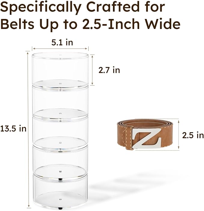 FEMELI Belt Organizer, Acrylic Belt Storage Holder for Closet & Drawer, 5-Layer Stackable Display Case for Belts, Watches, Jewelry and Ties | Clear Acrylic Belts Boxs Organizers for Women Men Closet& Drawer,Watches Jewelry and Tie organizers and storage