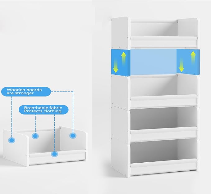 FOUCSSOMEI Closet Organizer and Storage, 4 Tier Stackable Storage Organizer, Wooden & Metal Closet Shelves, Modular Clothes Organizer, Storage Shelf, Bedroom & Closet Organization, Patent Design
