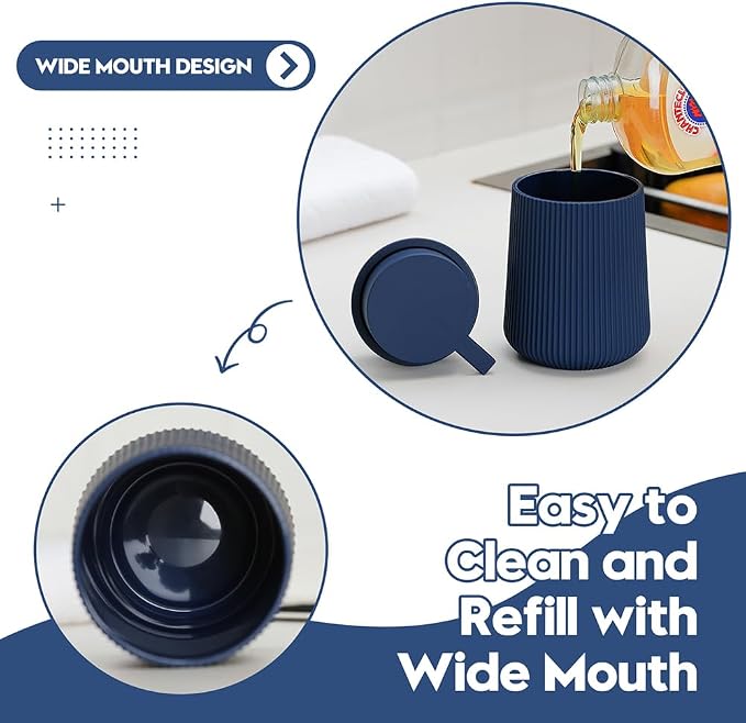 YAUKPH Striped Liquid Hand Soap Dispenser with Leak-Proof Pump for Bathroom and Kitchen Countertop 11oz Navy Blue