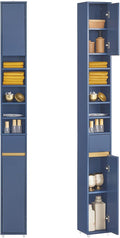 SoBuy Bathroom Narrow Storage Cabinet Skinny Tall Unit with Adjustable Shelves Slender Anti-Tipping Floor Standing Cupboard, Blue BZR34-B