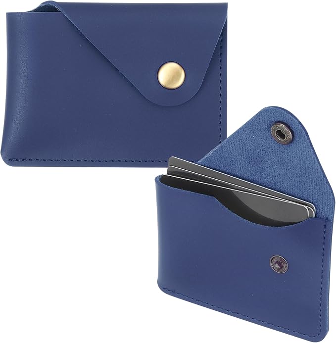 PATIKIL Slim Leather Card Holder with Snap Closure, Leather Front Pocket Wallet Card Case Holder for Cash Coin Men and Women Business Office, Blue