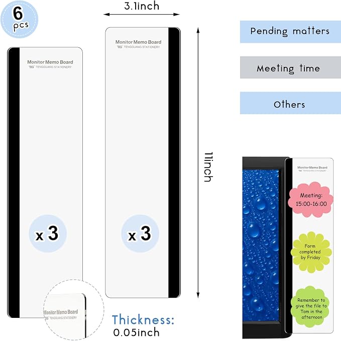 Zonon 6 Pieces Monitor Memo Board, Memo Boards for Computers Transparent Acrylic Monitor Side Panel Office Desk Accessories Desktop Computer Sticky Note Holder for Office Home Work Desk