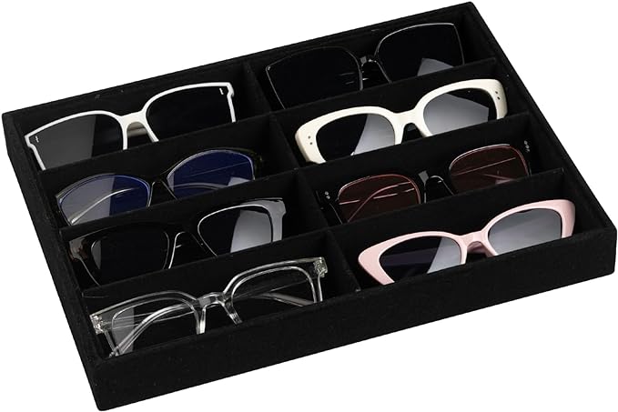 Frebeauty 8-Slot Sunglass Organizer,Velvet Sunglass Holder for Drawer | Vanity Glass Holder,Sunglass Case For Multiple Sunglass,Sunglass Tray,Glass Storage,Sunglass Box for Women,Eyeglass Organizer