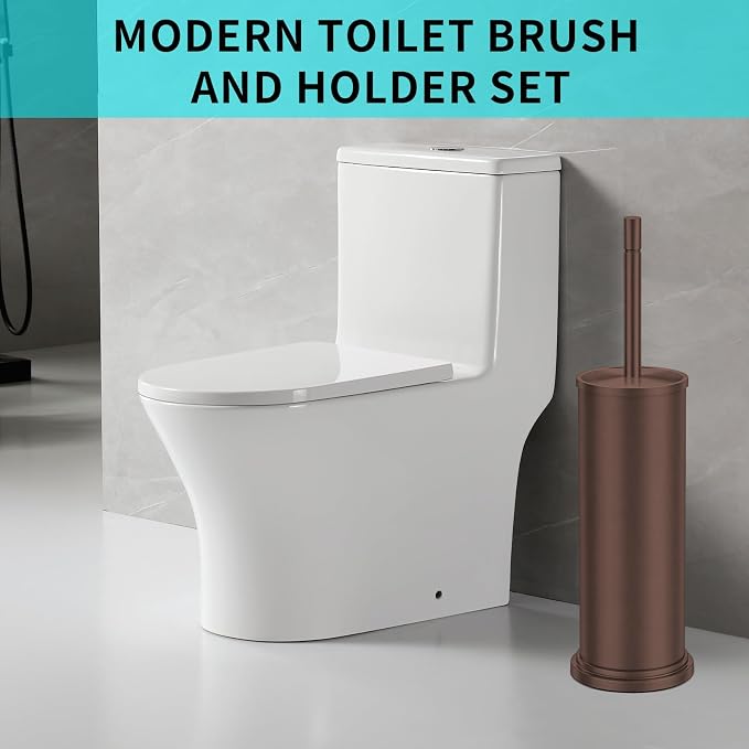 Bronze Toilet Brush and Holder Set,304 Stainless Steel Toilet Brush for Bathroom with Long Handle, Heavy Duty Toilet Bowl Brush,Removable Inner Bowl and Splash Protection,Deep Cleaning