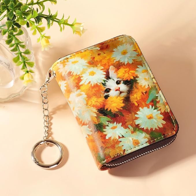 FurArt Zipper Wallet Women, RFID Blocking Credit Card Wallet, Business Card Holder, Compact Size KeyChain Wallet