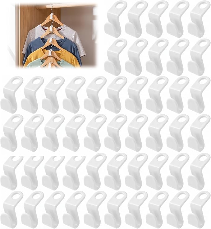 50pc Hanger Connector Hooks, Space Saving Hanger Hooks for Clothes Closet Organizer, Cascading Hangers Extender for Wardrobe Storage