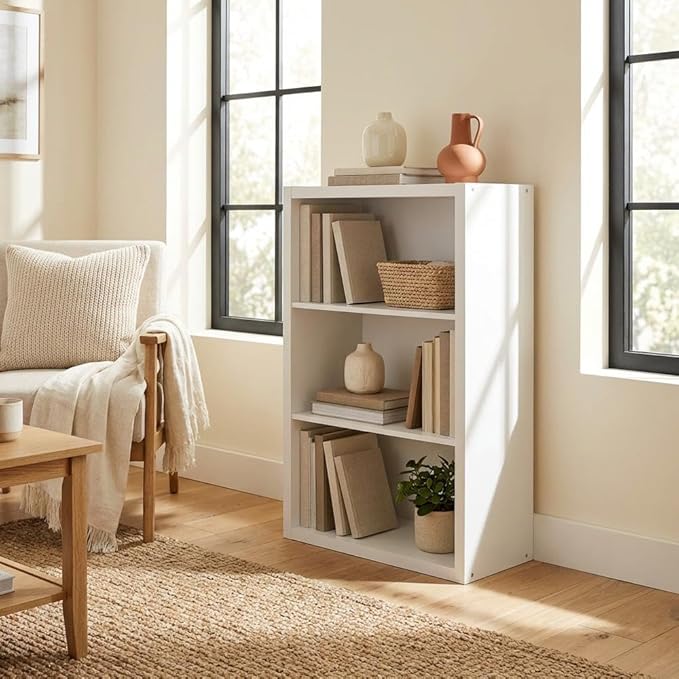 Furnifact White Bookcase with Modern Design, Sturdy Wood Construction, Stylish and Functional Storage Solution for Home Office or Living Room