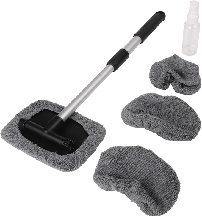 Telescoping Car Wash Brush Set with 4 Chenille Microfiber Covers and Convenient Spray Bottle for Cleaning