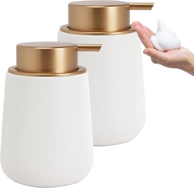Soap Foaming Dispenser Ceramic with Easy-to-Press Pump Hand Foam Dispenser for Shampoo Bathroom Kitchen 12 oz 2pcs