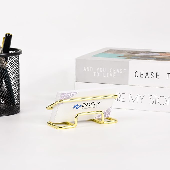 Metal Business Card Holder for Desk, Cute Card Display Stand, Compatible with Various Countertops, Gold