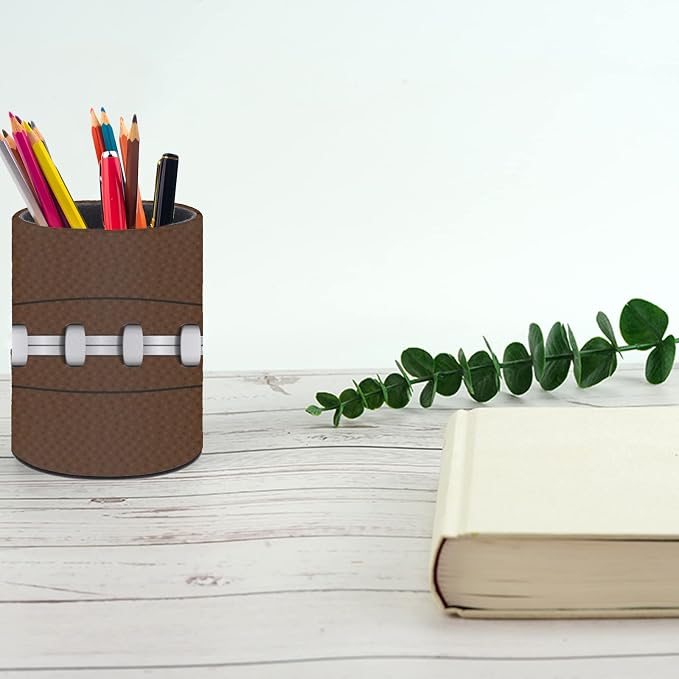 American Football Pen Holder Pencil Cup for Desk Organizer | Cute Makeup Brush Holder PU Multifunctional Office Suppliesfor Decor Home Classroom School