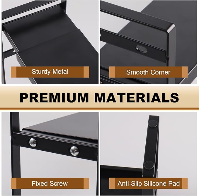 Expandable Narrow Medicine Cabinet Organizer Shelves Wide 3.58”,Metal Counter Storage Shelf Stand with Adjustable Layer and Non-Slip Pads for Cabinet,Kitchen,Pantry Small Space-Black