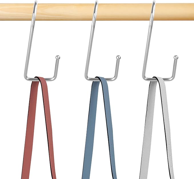 15 Pack Purse Hanger for Closet, Super Sturdy Purse Hooks, Hanging Backpack Bag Holder, Closet Organizers and Storage, Silver
