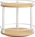 YATINEY Lazy Susan Organizer, Rotating Spice Rack, 2 Tier Spice Turntable Organizer, Industrial Turntable Spice Holder, for Kitchen Countertop, Compact and Versatile, White and Natural SR22WN