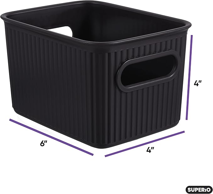 Superio Ribbed Collection - Decorative Plastic Basket Open Home Storage Bins Organizer, Small Brown (1 Pack) Container Boxes for Organizing Closet Storage Bins for Shelves Drawer Shelf 1.5 Liter