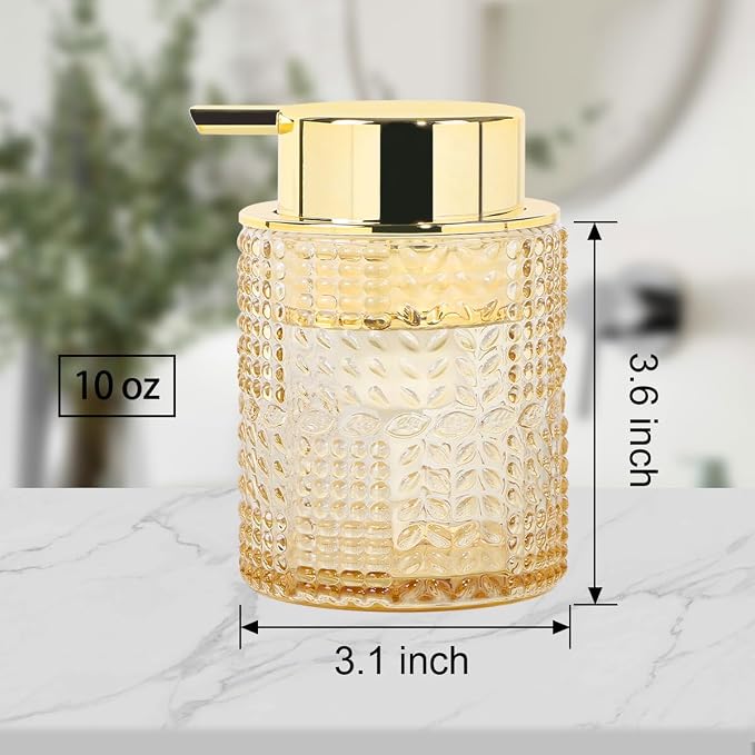 Amber Glass Foaming Soap Dispenser, 2pcs Refillable Foam Soap Dispenser with Gold Pump, Glass Lotion Container Bottle for Kitchen and Bathroom Countertop,Wide-Mouthed and Easy to Press