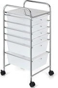 GOFLAME 6-Drawer Rolling Storage Cart, Multifunctional Art Craft Organizer Cart, Mobile Utility Storage Cart with Removable Drawers & Lockable Wheels, Craft Cart for Home Office, School, Clear