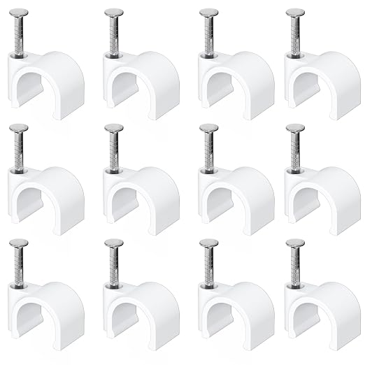 Jadaol 10mm Wide Design Cable Clips with Nails for Round Ethernet Cables, Cord Clips for Wall, Nail-in Wire Tacks for Cat5/Cat6/Cat7 RJ45 Cable, Coaxial, TV, Speaker, Electrical Wire, 100 Pack
