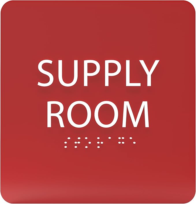 6" X6" Supply Room Sign - ADA Compliant Tactile Graphics Grade 2 Braille Text Acrylic Door Wall Signs - Stocking Tracking Monitoring Storage Room Sign for Office, School, Warehouse