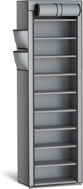 Kitsure Shoe Rack - 10-Tier Large Capacity Shoe Organizer Shelf with Dust Cover & Side Pockets, Rust-Proof Metal Shoe Rack for Closet, Entrance, Living Room, 17.5" x 12.4" x 69.3", Grey