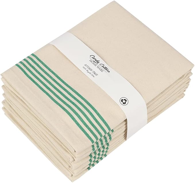 Stripe Kitchen Towels Decor 18x28 in Cotton Dish Towels Boho Embroidery Festive Gift Set of 6 Pantry Kitchen Vintage Farmhouse Reusable Kitchen Dish Towels|Green