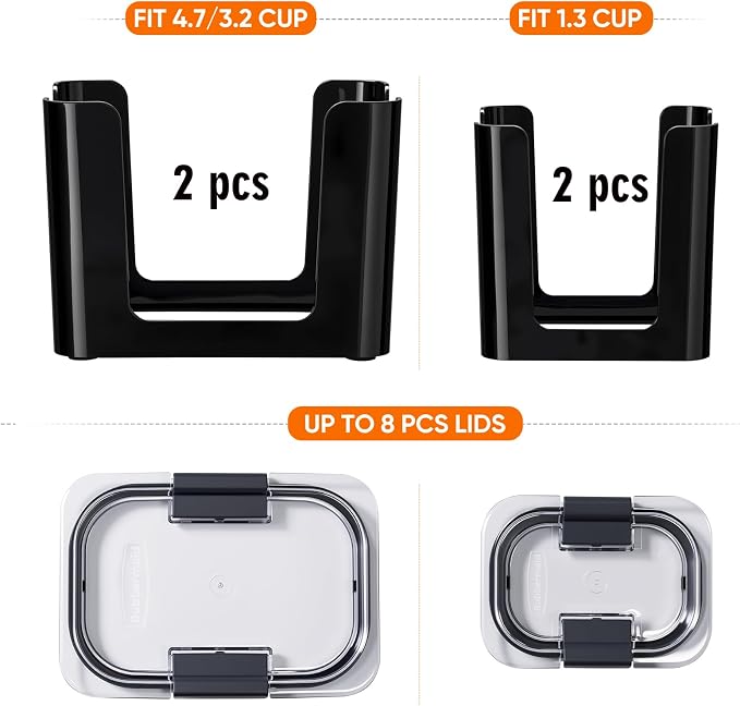 4 Pcs Lids Organizer for Rubbermaid Brilliance Lids | Stack-able Lid Storage, Holds 4.7 Cup, 3.2 Cup & 1.3 Cup Food Containers, Inside Cabinet