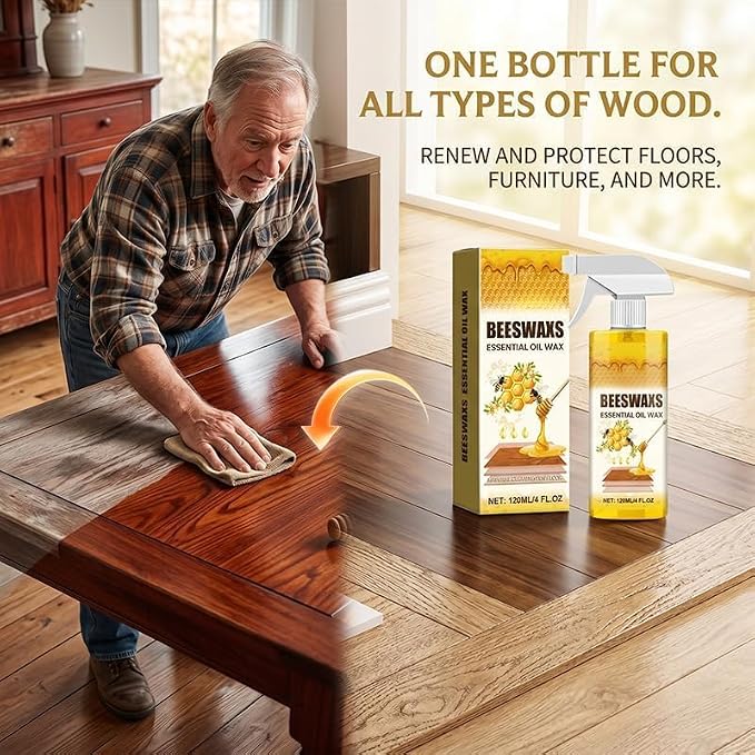 MOYEE Beeswax Wood Polish Spray, Beeswax Essential Oil Wax, Deep Restore Furniture Cleaner for Cabinets, Hardwood Floors, Tables & All Wood Surfaces, Non-Greasy Formula (4oz 1pc)