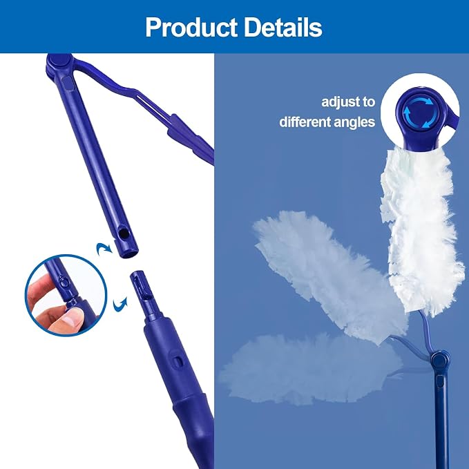 Replacement Handles Compatible with Swiffer Duster Refill, Swiffer Duster Extended Handle,Foldable & Extendable Dust Handle Only(Blue 3pcs)