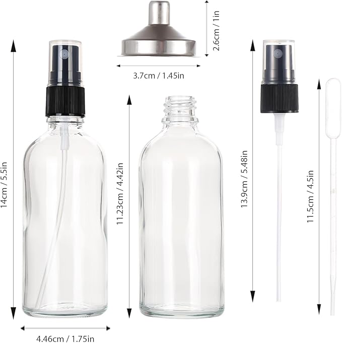 3.4 oz Glass Spray Bottles,Empty Fine Mist Refillable Travel Spray Bottle for Cleaning,Perfume,Aromatherapy,Cosmetic Sprays,Hair,Essential Oils with Fine Mist Dispenser（6 Pack）