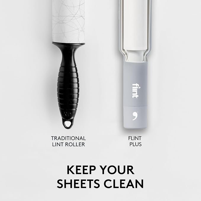 Flint Plus Retractable Lint Remover & Pet Hair Roller for Clothes – Refillable & Reusable Lint Roller with 70 Extra Sticky Tear-Off Sheets – Value Pack, Light Grey